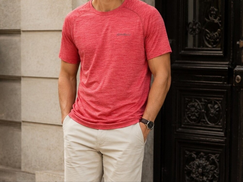 Eddie Bauer Men’s Heathered Coral Short-Sleeve Performance Tee Size L